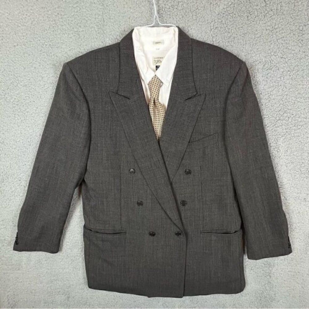 CANALI MENS GRAY TWEED BLAZER DOUBLE BREASTED SIZE 48L